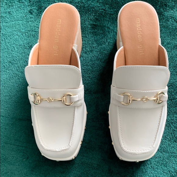 Madden Girl Shoes - NWOT Madden Girl White Loafers clogs with Gold Accents
